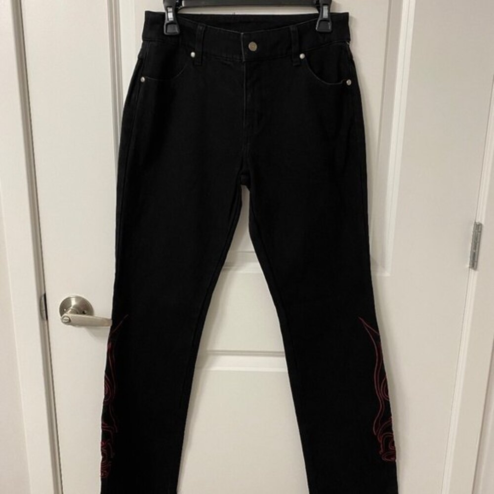 Harley Davidson Vintage Red Flame Embroidery Jeans. Black/Red. SZ 2. Western